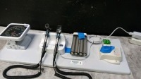 WELCH ALLYN GS 777 OTO/OPTHALMOSCOPE WITH HEADS, SPHYGMOMANOMETER ON WALL MOUNT