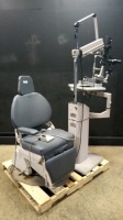 RITTER 391 OPHTHALMIC EXAM CHAIR WITH HAAG-STREIT BD 900 SLIT LAMP ON RELIANCE 7800 POWER STAND