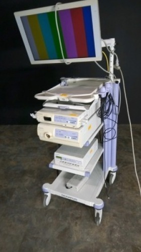 OLYMPUS ENDO CART WITH MONITOR, OLYMPUS CV-180 CAMERA CONSOLE, CLV180 LIGHT SOURCE , OEP-4 PRINTER