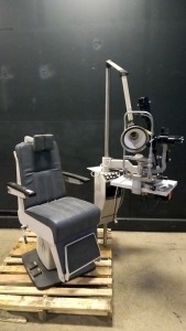MARCO 1201 OPHTHALMIC CHAIR WITH HAAG-STREIT BERN 900 SLIT LAMP