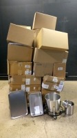 LOT OF DRESSING JARS, OBLONG TRAYS, UTILITY PAILS, KICK BUCKETS, ETC. ((NEW))