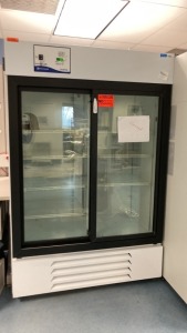 FISHER SCIENTIFIC ISOTEMP MR45PA-GAEE-FS DOUBLE GLASS DOOR ROLLING LAB REFRIGERATOR