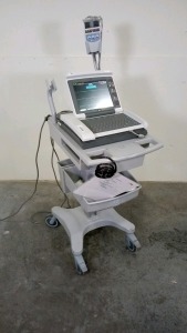 GE MAC 5500 HD ECG/EKG MACHINE WITH ACQUISITION MODULE (CAM HD) ON ROLLING CART