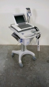 GE MAC 5500 ECG/EKG MACHINE WITH ACQUISITION MODULE (CAM-14) ON ROLLING CART