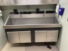 AMSCO DOUBLE BASIN, KNEE OPERATED SCRUB SINK (THIS LOT REQUIRES PROFESSIONAL DE-INSTALLATION AND CERTIFICATE OF INSURANCE)