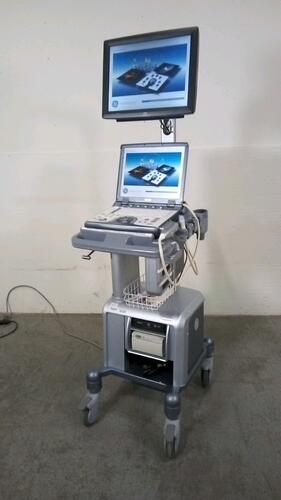 GE LOGIQ E PORTABLE ULTRASOUND SYSTEM WITH 1 PROBE (12L RS) ON DOCKING CART