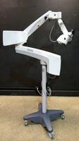 CARL ZEISS OPMI MOVENA SURGICAL MICROSCOPE TO INCLUDE SINGLE MOUNT BINOCULAR WITH EYEPIECES BOTH (10X) BOTTOM LENSE ON S7 STAND