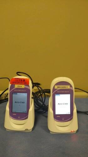 COBAS ACCU-CHECK INFORM II LOT OF (2) GLUCOSE METER WITH CHARGING BASE, (1) POWER SUPPLY