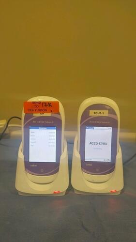 COBAS ACCU-CHECK INFORM II LOT OF (2) GLUCOSE METER WITH CHARGING BASE-NO POWER SUPPLY