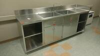 (2) DOUBLE DOOR CABINET, (2) 1 SHELF, DOUBLE WELL STAINLESS STEEL SINK