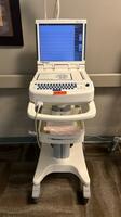 MORTARA ELI 350 EKG/ECG MACHINE WITH/ PATIENT CABLE/LEADS ON PORTABLE STAND