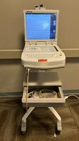 MORTARA ELI 350 EKG/ECG MACHINE WITH/ PATIENT CABLE/LEADS ON PORTABLE STAND