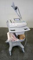 GE MAC 1200 ECG/EKG MACHINE WITH PATIENT CABLES ON ROLLING CART