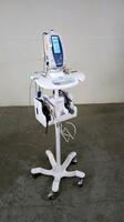 WELCH ALLYN SPOT VITAL SIGNS MONITOR WITH CABLES (SPO2, BP) ON ROLLING STAND