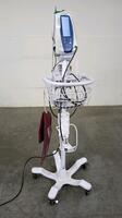 WELCH ALLYN SPOT VITAL SIGNS MONITOR WITH CABLES (SPO2, BP) ON ROLLING STAND