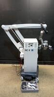 CARL ZEISS OPMI NEURO NEUROSURGICAL MICROSCOPE TO INCLUDE DUAL MOUNT BINOCULARS EYEPICES (10X) BOTTOM LENSE (VARIOSKOP) ON NC4 STAND