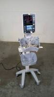 MINDRAY DATASCOPE ACCUTORR V PATIENT MONITOR WITH CABLES (SPO2, BP) ON ROLLING STAND