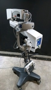 CARL ZEISS OPMI LUMERA SURGICAL MICROSCOPE TO INCLUDE SINGLE MOUNT BINOCULAR WITH EYEPIECES BOTH (10X) BOTTOM LENSE (F 175) & FOOTSWITCH ON S7 STAND