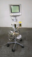 HP M1204A PATIENT MONITOR WITH MODULE RACK AND MODULES (ECG, NBP) ON ROLLING STAND