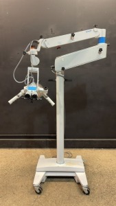 MOLLER-WEDEL UNIVERSA 300 NEUROSURGICAL MICROSCOPE TO INCLUDE SINGLE MOUNT BINOCULAR WITH EYEPIECES BOTH (10X22B) BOTTOM LENSE ON STAND