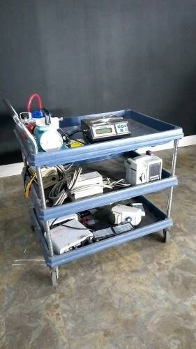 LOT OF SCALE, PUMPS, AND BATTERIES, ETC.