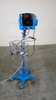 GE DINAMAP V100 CARESCAPE VITAL SIGNS MONITOR ON ROLLING STAND WITH BP CABLE