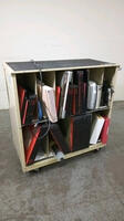 ROLLING CART WITH X-RAY CASSETTES, SCANNER, MISC ITEMS