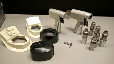 STRYKER SYSTEM 5 POWER INSTRUMENT SET TO INCLUDE: 4205 ROTARY DRILL, 4208 SAGITTAL SAW HANDPIECES, ATTACHMENTS & BATTERIES