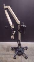 GLOBAL SURGICAL MICROSCOPE TO INCLUDE SINGLE MOUNT BINOCULAR WITH EYEPIECES BOTH (10X) BOTTOM LENSE (250MM) ON STAND