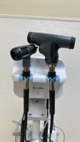 WELCH ALLYN 777 WALL TRANSFORMER W/ 118 SERIES PANOPTIC OPHTHALMOSCOPE, 23810 MACROVIEW OTOSCOPE ON ROLLING STAND