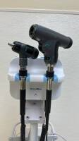 WELCH ALLYN 777 WALL TRANSFORMER W/ 118 SERIES PANOPTIC OPHTHALMOSCOPE, 23810 MACROVIEW OTOSCOPE ON ROLLING STAND