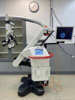 LEICA M525 OH4 SURGICAL MICROSCOPE W/ LEICA 10448028 10X/21, 10X/21 EYPIECE, LEICA 10448028 10X/21, 10X/21 EYEPIECE, LEICA 10446485 10X/21, 10X/21 EYEPIECE, LEICA ULT 500 LIGHT SOURCE, 3CCD DIGITAL CAMERA, STRYKER SV-2 FLAT PANEL MONITOR