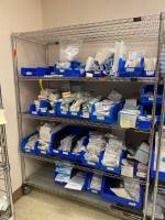 CART AND CONTENTS TO INCLUDE: ASSORTED ANESTHESIA- LUER LOCKS, SYRINGES, CATHETER SETS, LOWER BODY BLANKETS AND TUBING