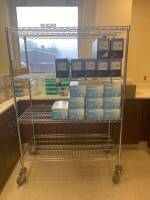 COUNTERTOP AND CART CONTENTS TO INCLUDE: THERMO FINNTIPS, FISHR PIPETTE TIPS, SPECIMEN COLLECTION SWABS