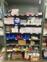 SHELVING UNIT TO INCLUDE: EKG PAPER, ECG PAPER, ECG ELECTRODES, ASSORTED BATTERIES AND FLASHLIGHTS