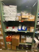 SHELVING UNIT TO INCLUDE: URINARY DRAINAGE BAGS, CATHETER PLUGS, ALCOHOL RUBBING INPUT, PENROSE DRAINS, ENEMA BAGS