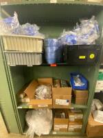 SHELVING UNIT TO INCLUDE: MEDLINE BOWLS AND BASINS, FORCE TRIVERSE ELECTROSURGICAL DEVICES, HAEMONETICS BLOOD TRANSFUSION FILTERS