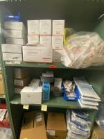 SHELVING UNIT TO INCLUDE: BD CHLORAPREP APPLICATIORS, SURGICAL GOWNS, CODMAN SURGICAL PATTIES, NEURO SPONGES