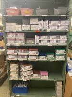 SHELVING UNIT TO INCLUDE: BD VACUTAINER BLOOD COLLECTION TUBES, INJECTION NEEDLES, BITE BLOCKS