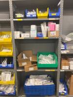 SHELVING UNIT TO INCLUDE: ASSORTED SYRINGES AND BLOOD DRAWING SUPPLIES