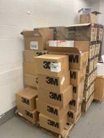 PALLET OF EXAM GLOVES AND 3M FACE MASKS