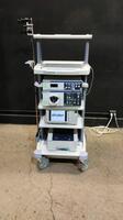 OLYMPUS ENDOSCOPY SYSTEM TO INCLUDE EVIS EXERA CV-190 VIDEO PROCESSOR, CLV-190 LIGHT SOURCE, MAJ-1921 KEYBOARD, SDC ULTRA HD INFORMATION MANAGEMENT SYSTEM & SDP1000 PRINTER ON CART